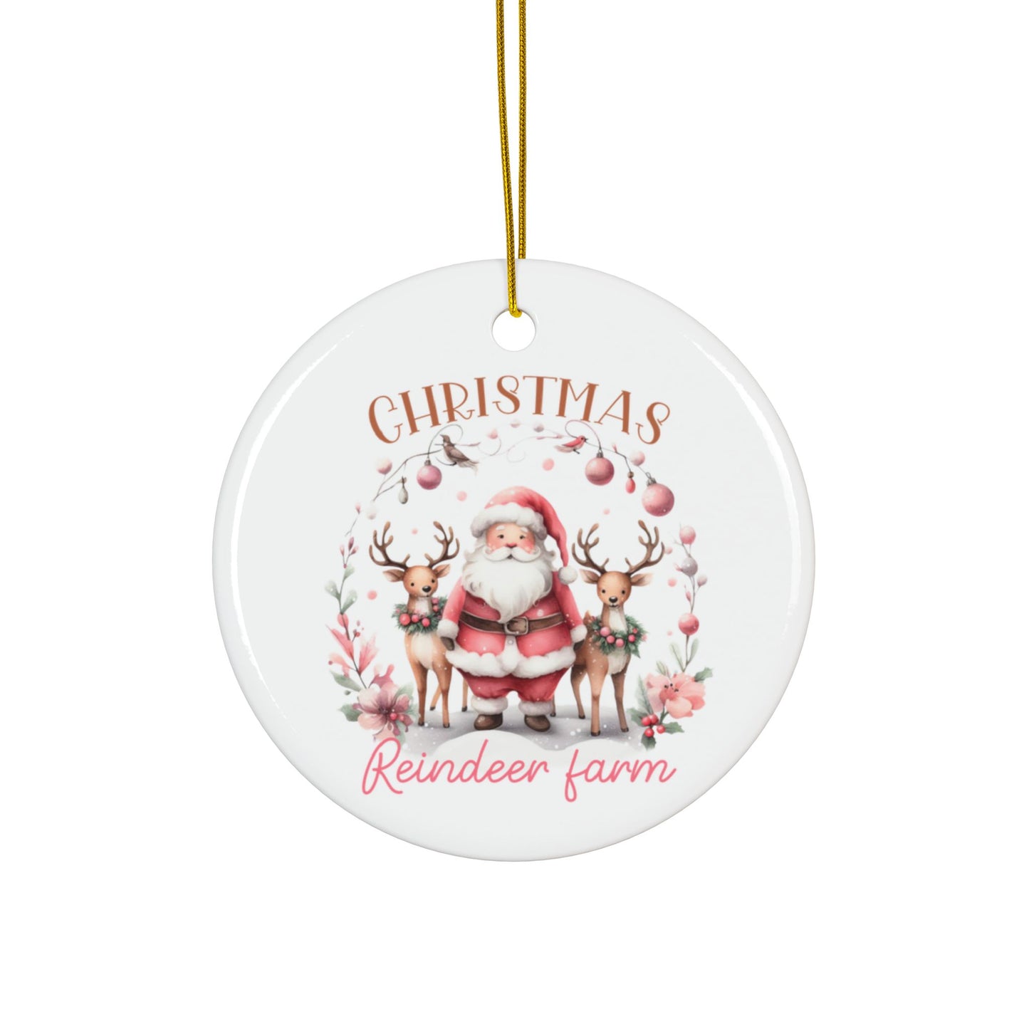 Christmas Reindeer Farm Santa and Reindeer Ceramic Ornament (1pc, 3pcs, 5pcs, 10pcs)