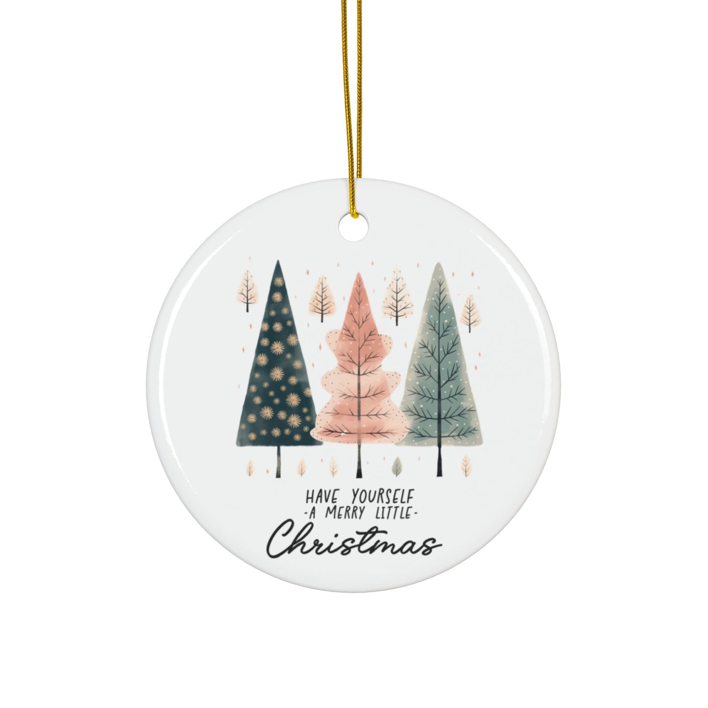 Merry Little Christmas Cozy Trees Ceramic Ornament (1pc, 3pcs, 5pcs, 10pcs)