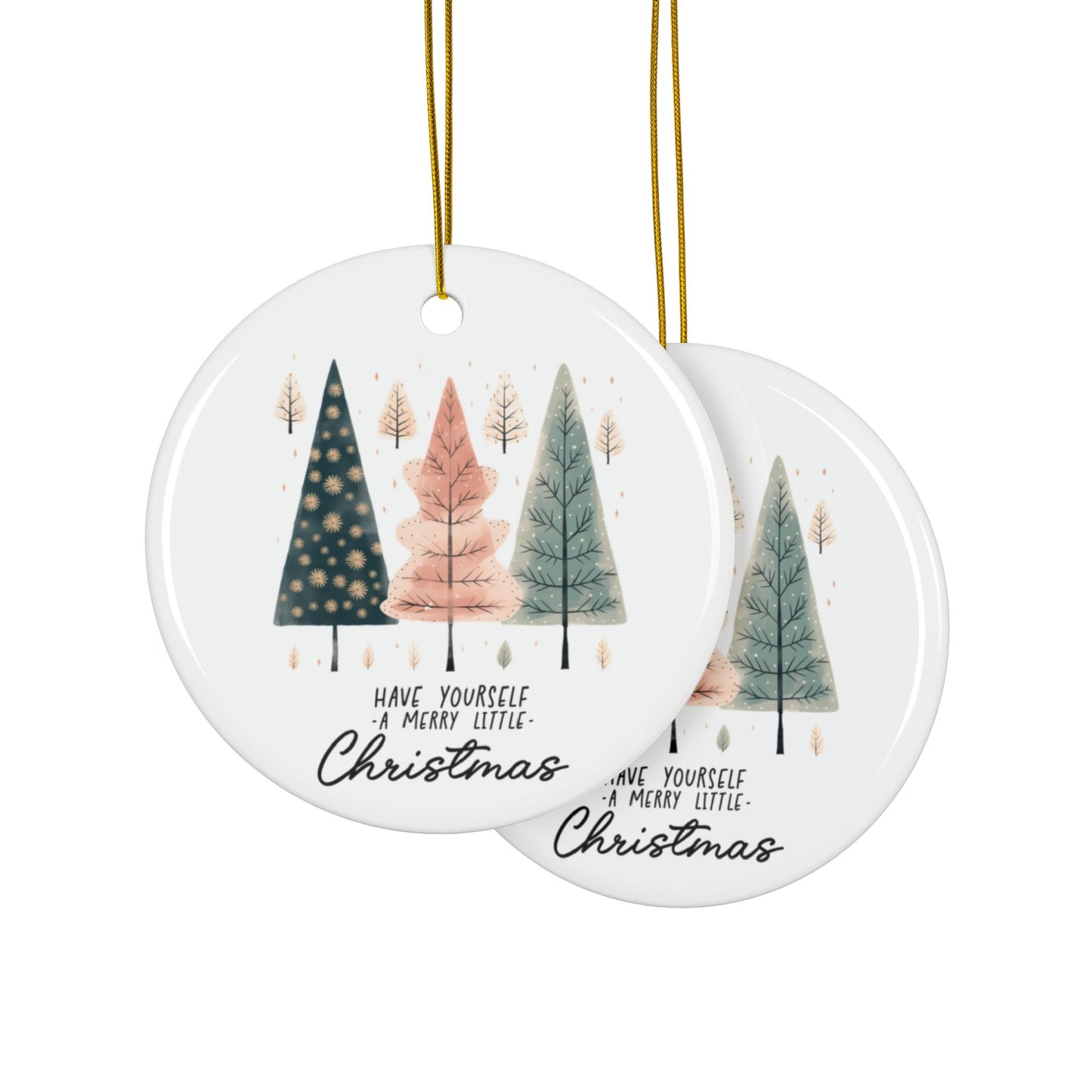 Merry Little Christmas Cozy Trees Ceramic Ornament (1pc, 3pcs, 5pcs, 10pcs)