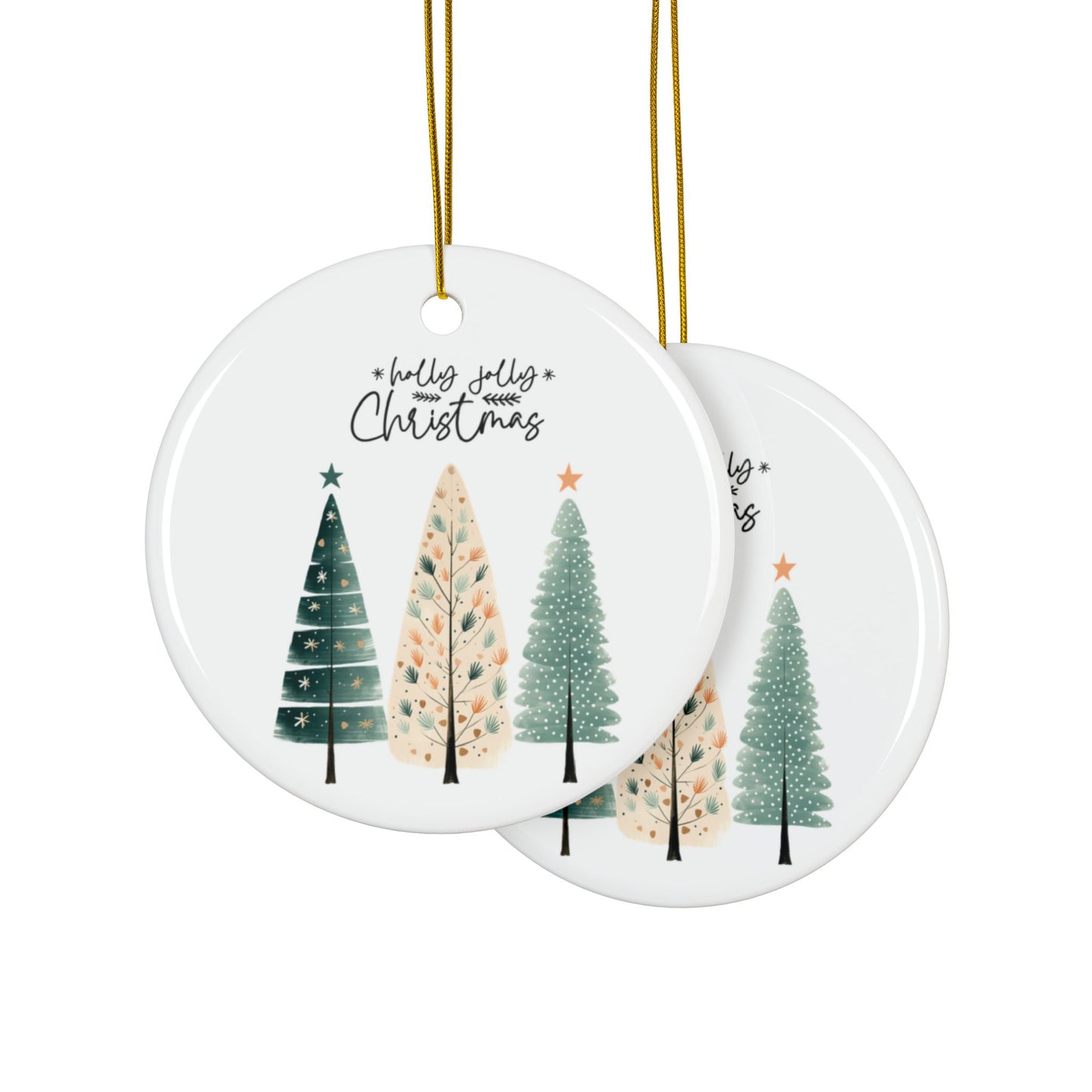 Holly Jolly Christmas Cozy Trees Ceramic Ornament (1pc, 3pcs, 5pcs, 10pcs)