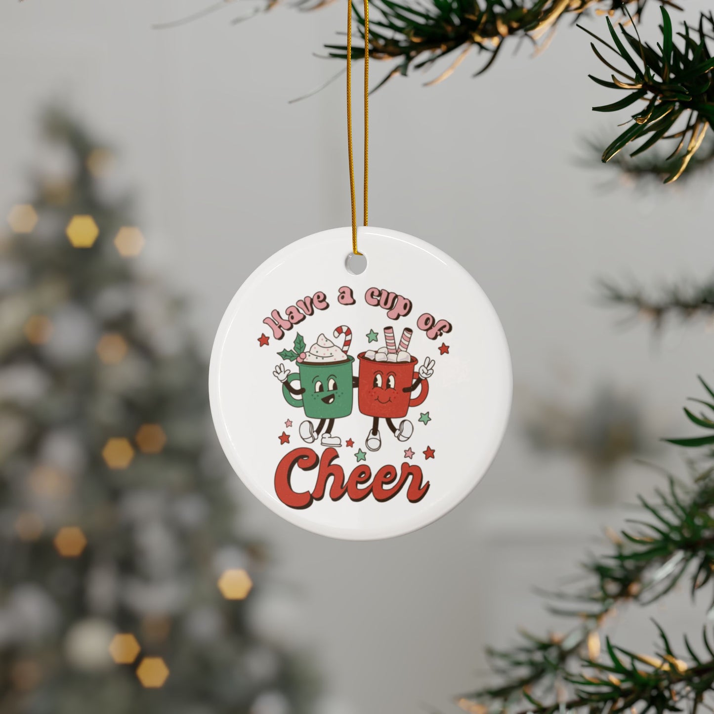 Have a Cup of Cheer Round Ceramic Ornament (1pc, 3pcs, 5pcs, 10pcs)