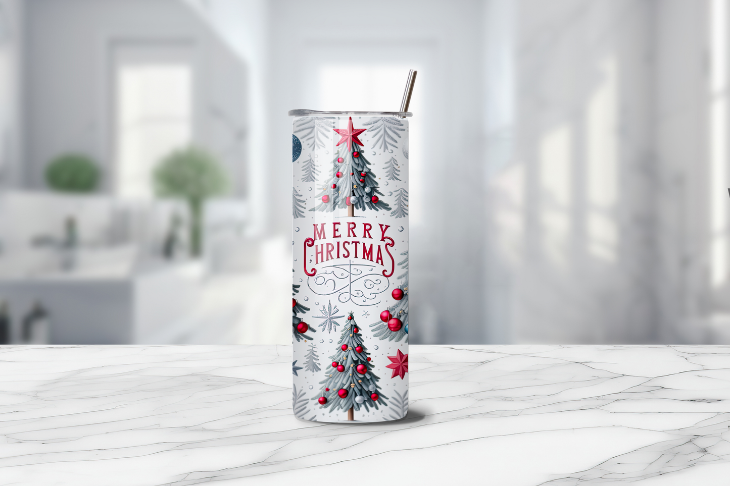 Merry Christmas Tree 20oz Handmade Tumbler with Straw & Random Straw Topper