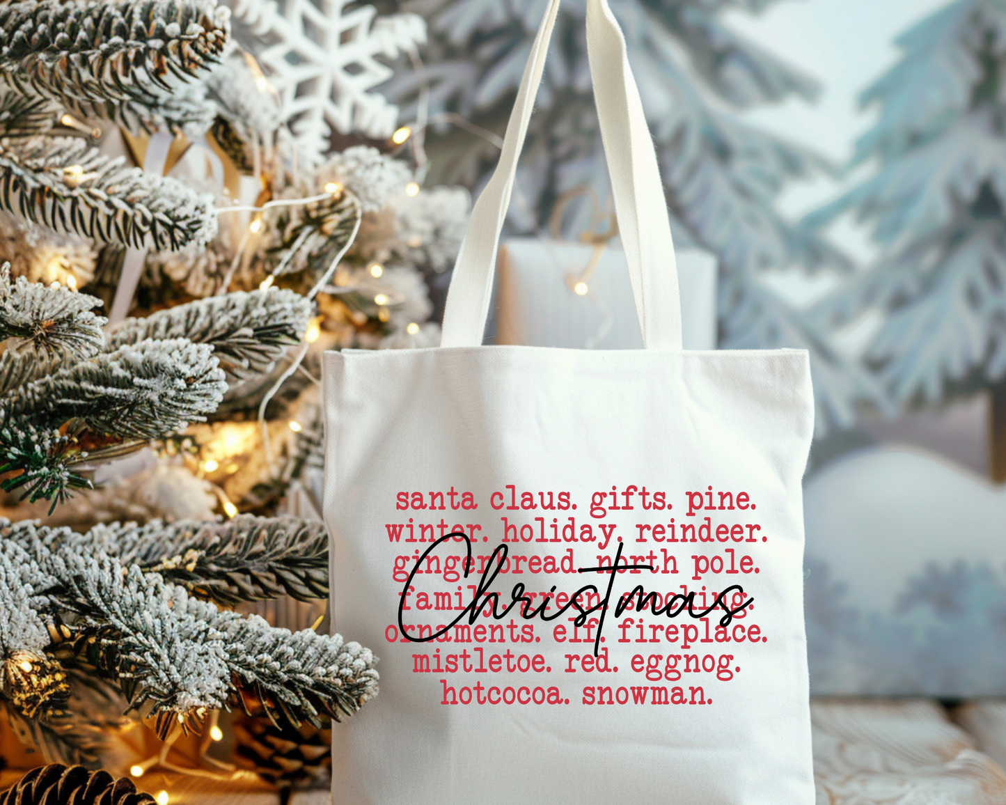 Christmas Words Handmade Holiday Tote Bag