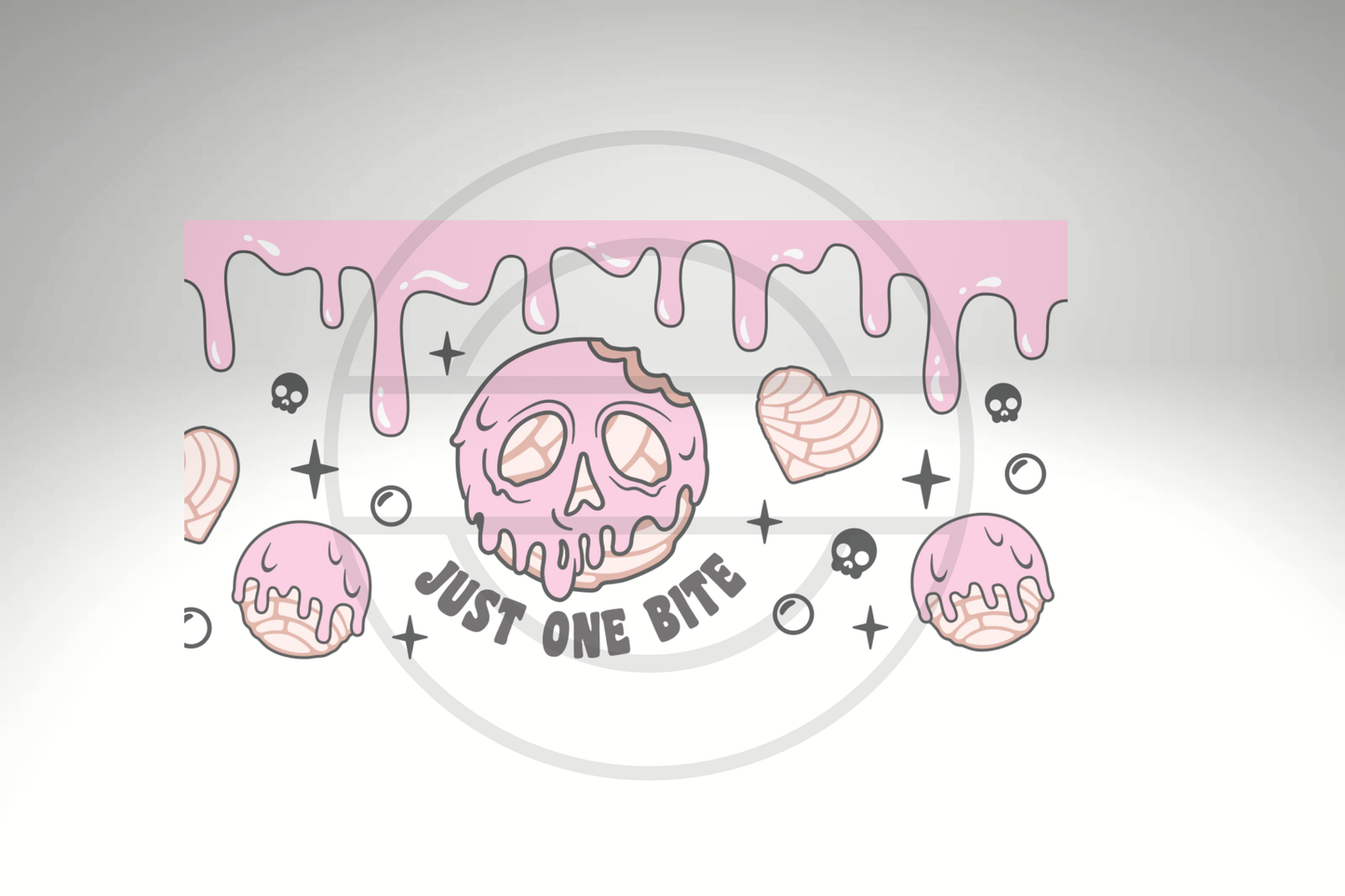 Just One Bite Pink Dripping Skull Donut Design 16 oz Frosted Glass Cup with Bamboo Lid & Straw