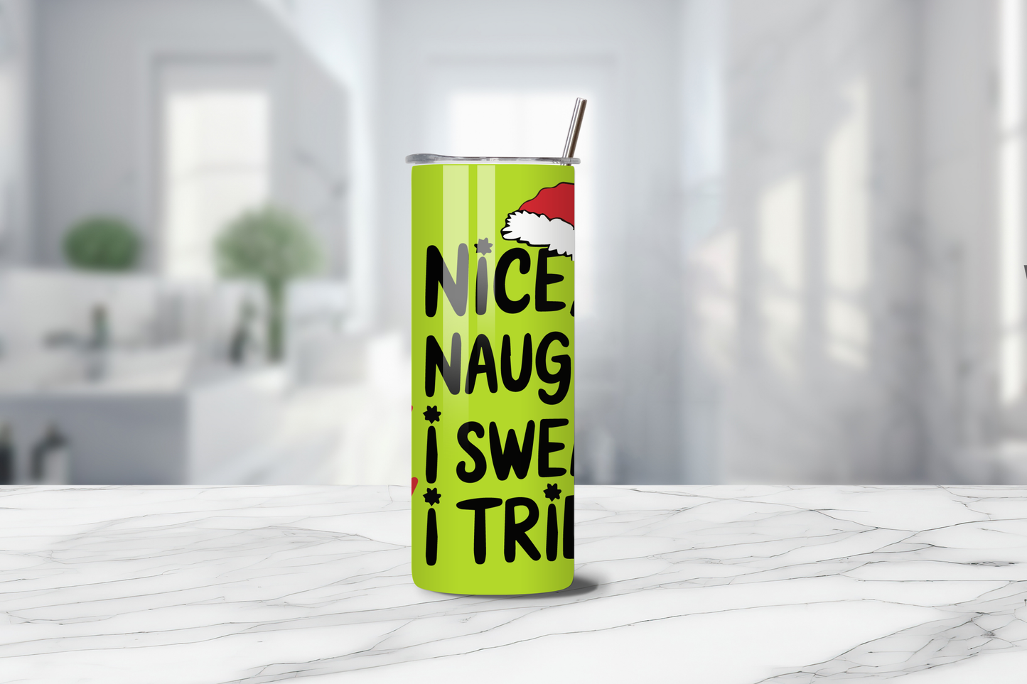 Naughty Nice I Swear I Tried 20oz Handmade Tumbler with Straw & Random Straw Topper