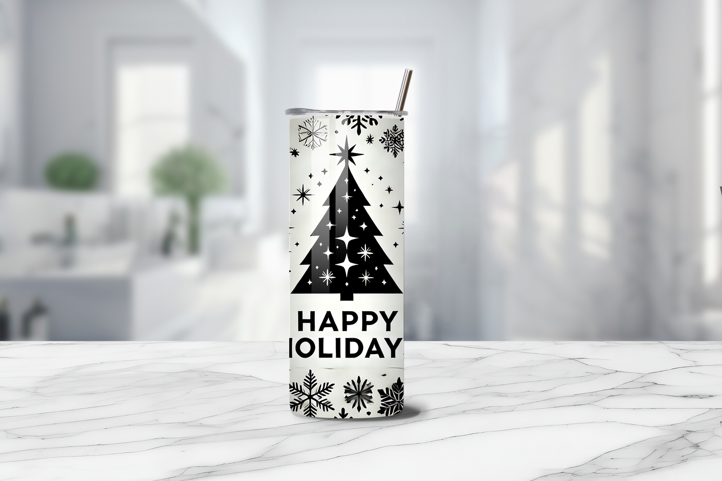 Happy Holidays 20oz Handmade Tumbler with Straw & Random Straw Topper