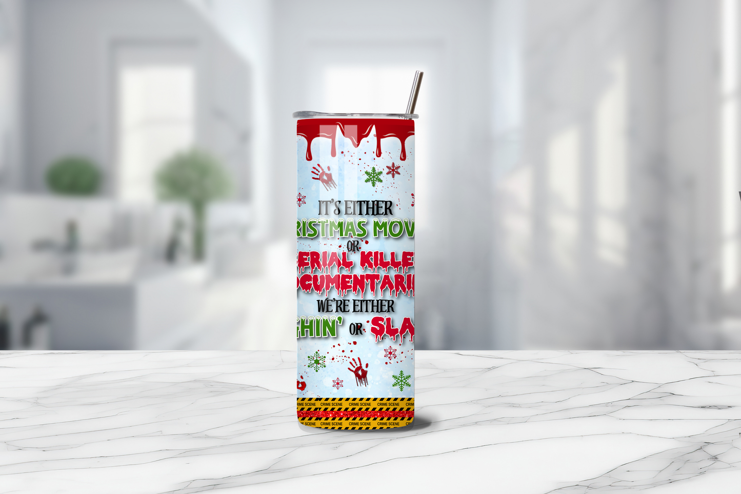 Sleighin’ or Slayin’ 20oz Handmade Tumbler with Straw & Random Straw Topper