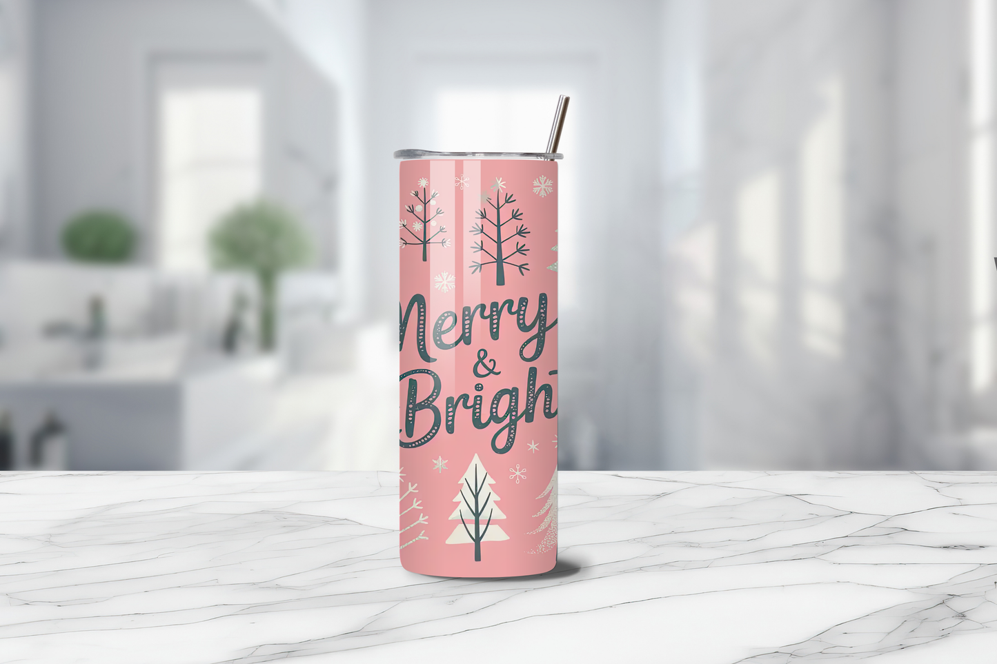 Merry & Bright 20oz Handmade Tumbler with Straw & Random Straw Topper