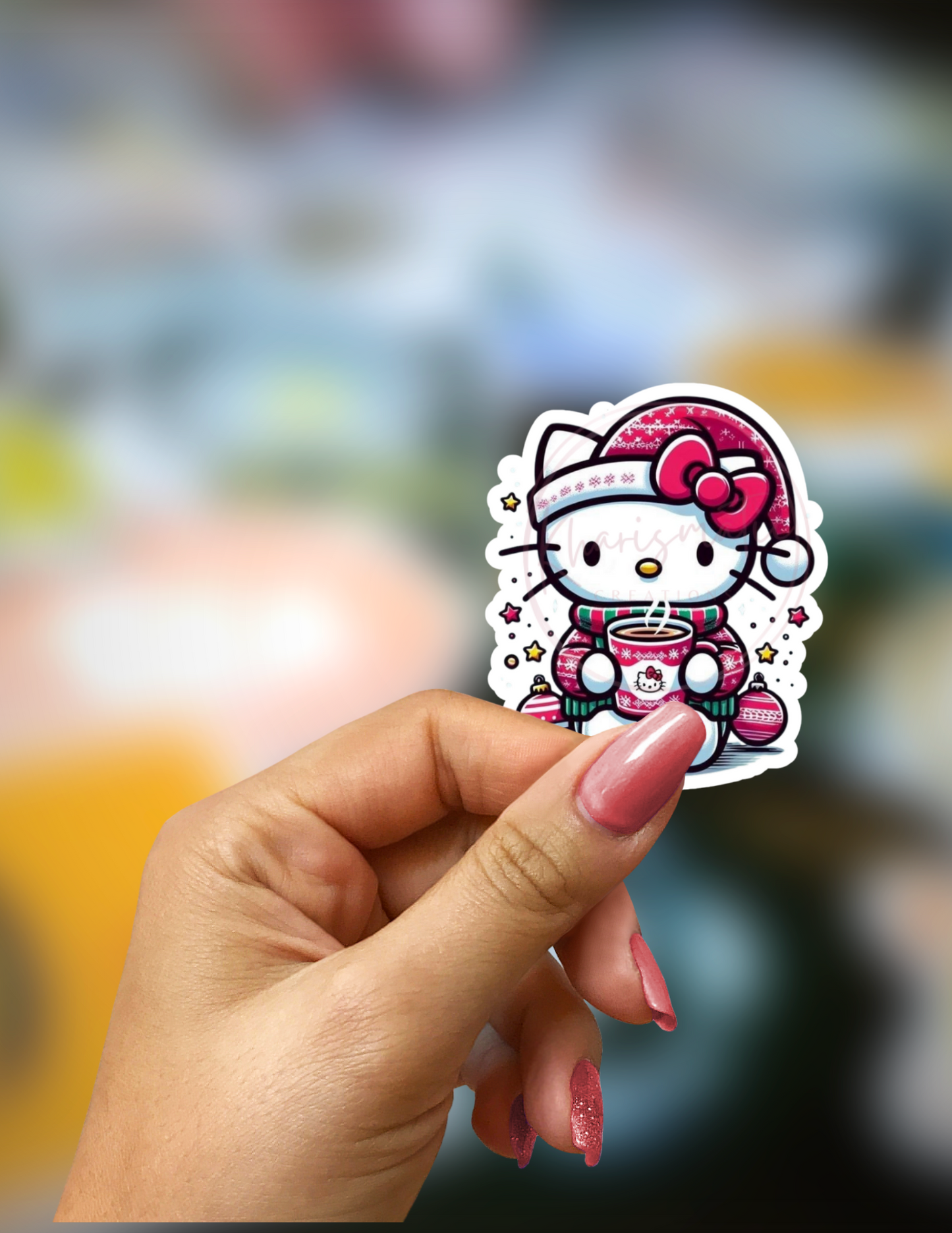 Cozy Christmas Kitty with Hot Cocoa Sticker