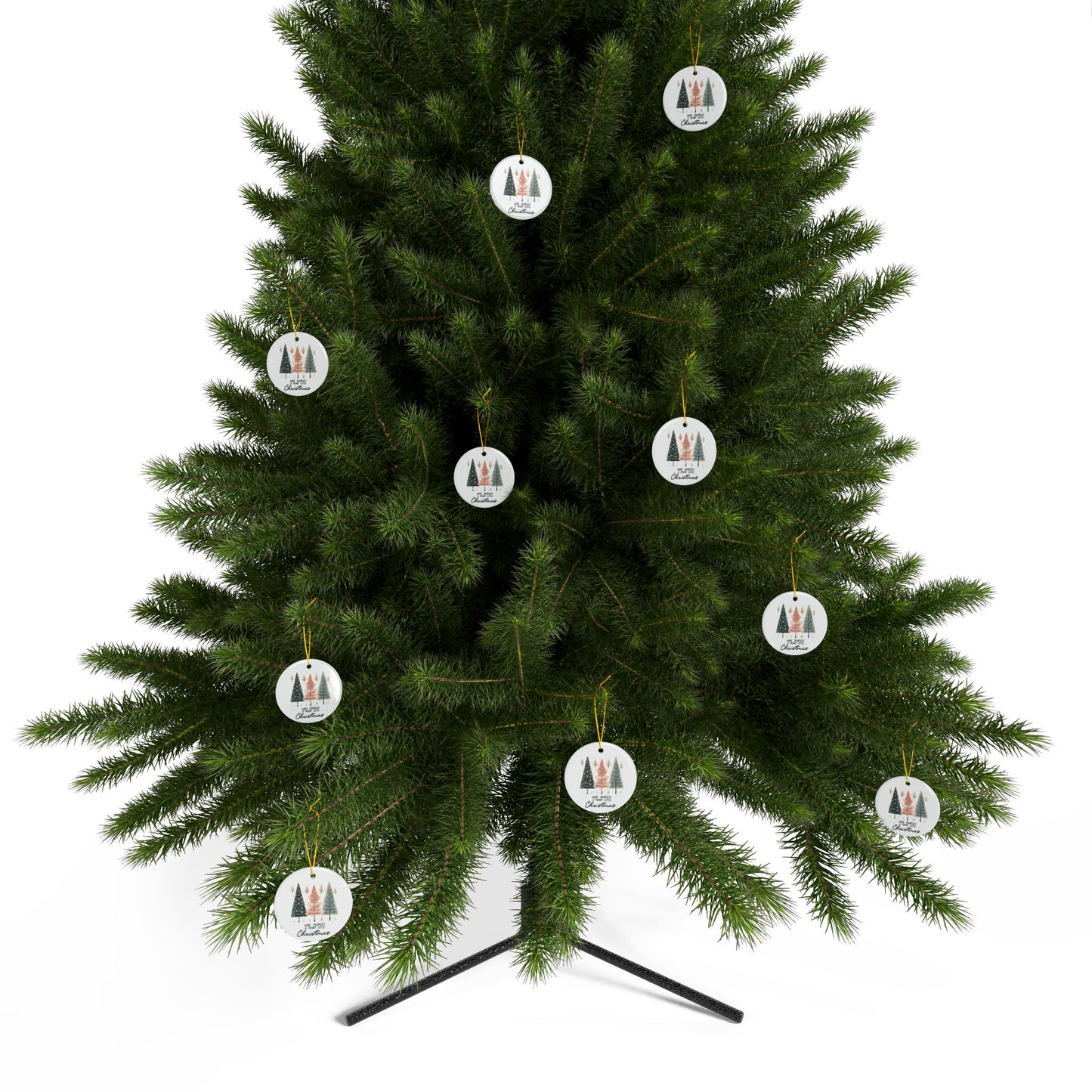 Merry Little Christmas Cozy Trees Ceramic Ornament (1pc, 3pcs, 5pcs, 10pcs)