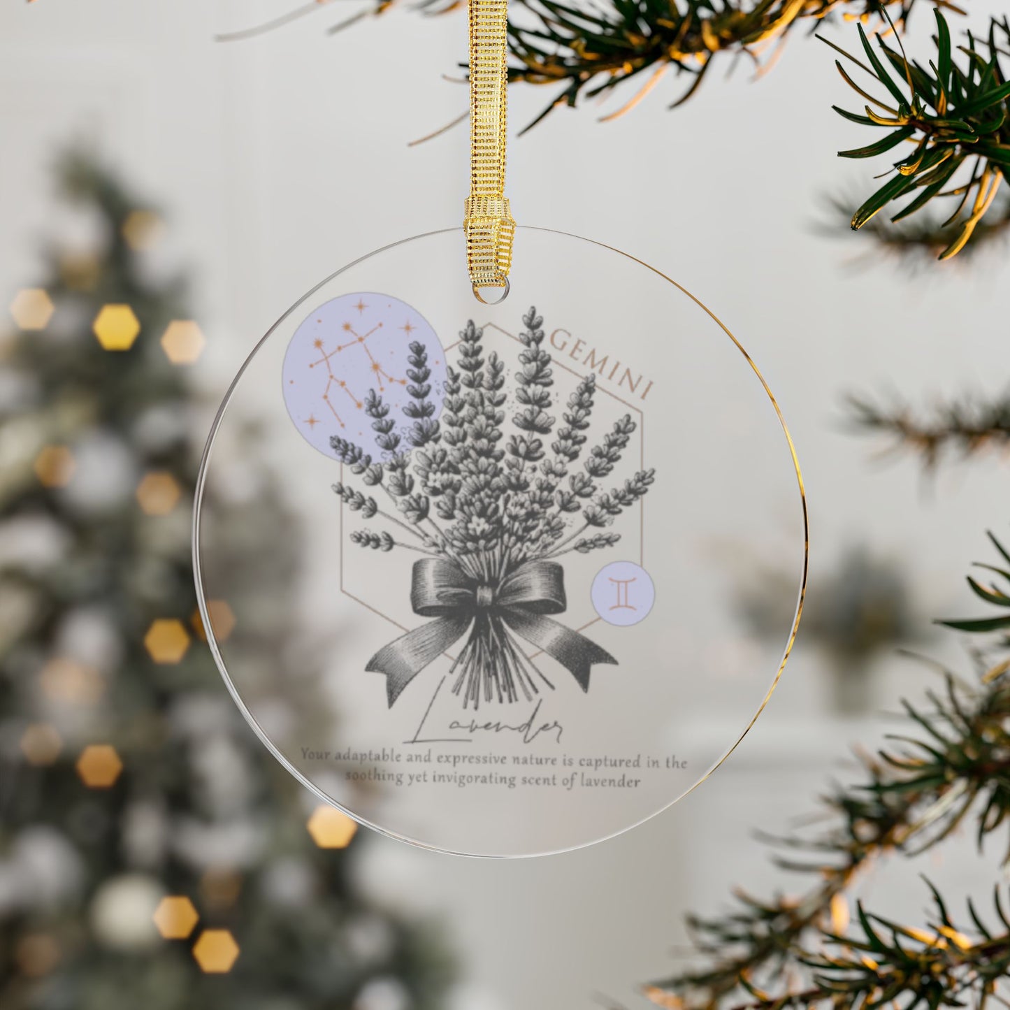 Gemini Zodiac Sign Flower and Constellation Acrylic Ornaments - Available in Bundles of 1, 5, 10, 25, or 50 Pieces