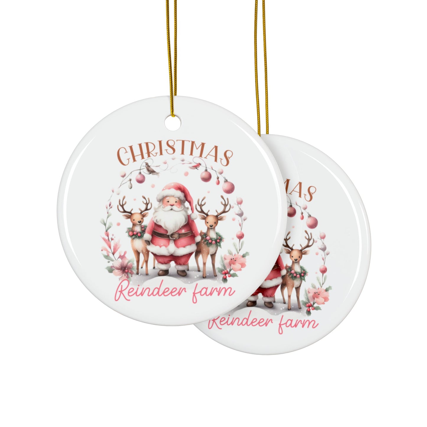 Christmas Reindeer Farm Santa and Reindeer Ceramic Ornament (1pc, 3pcs, 5pcs, 10pcs)
