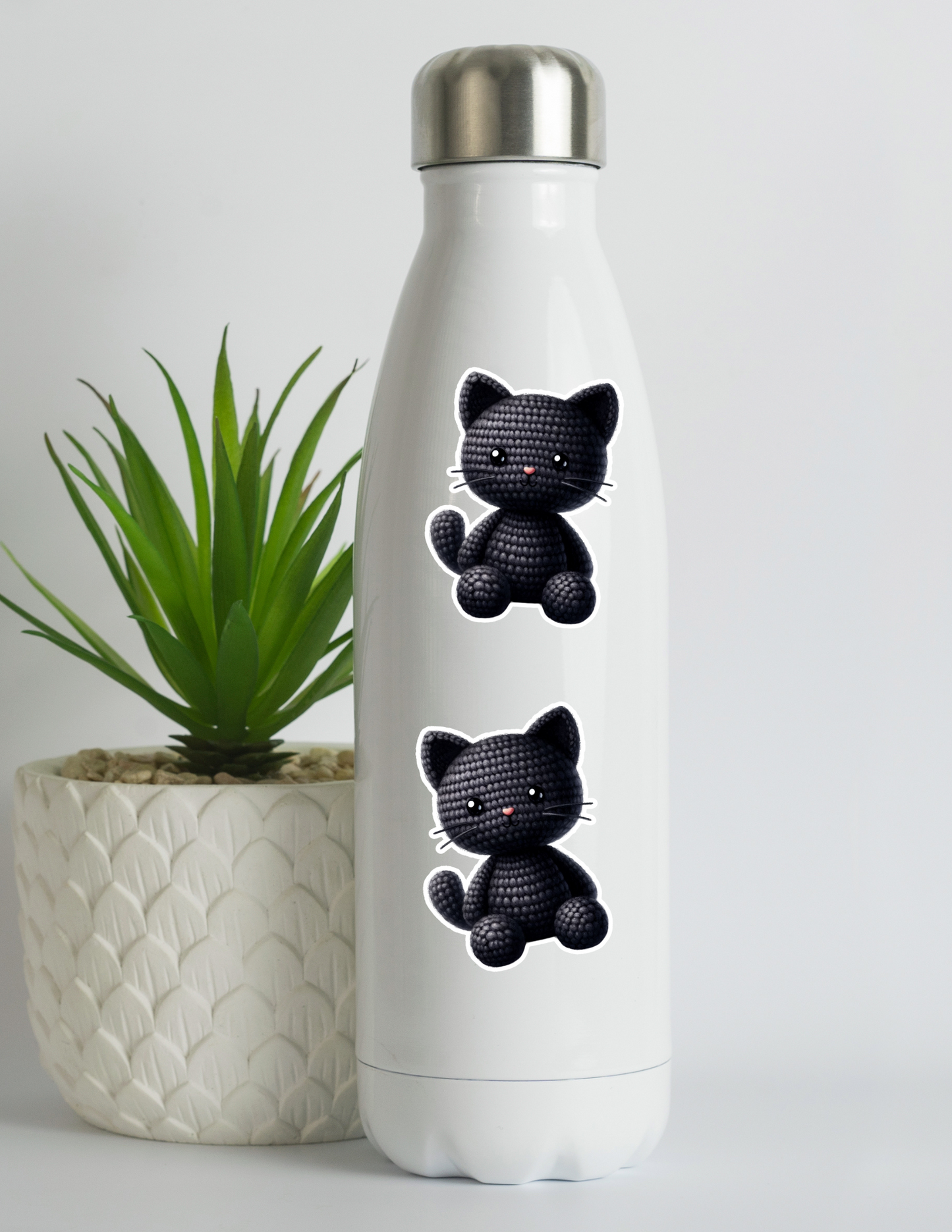 Adorable Crochet Black Cat Kawaii Sticker