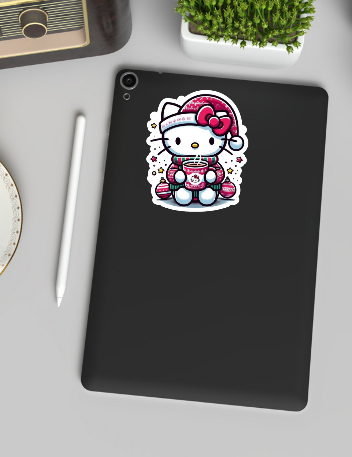 Cozy Christmas Kitty with Hot Cocoa Sticker