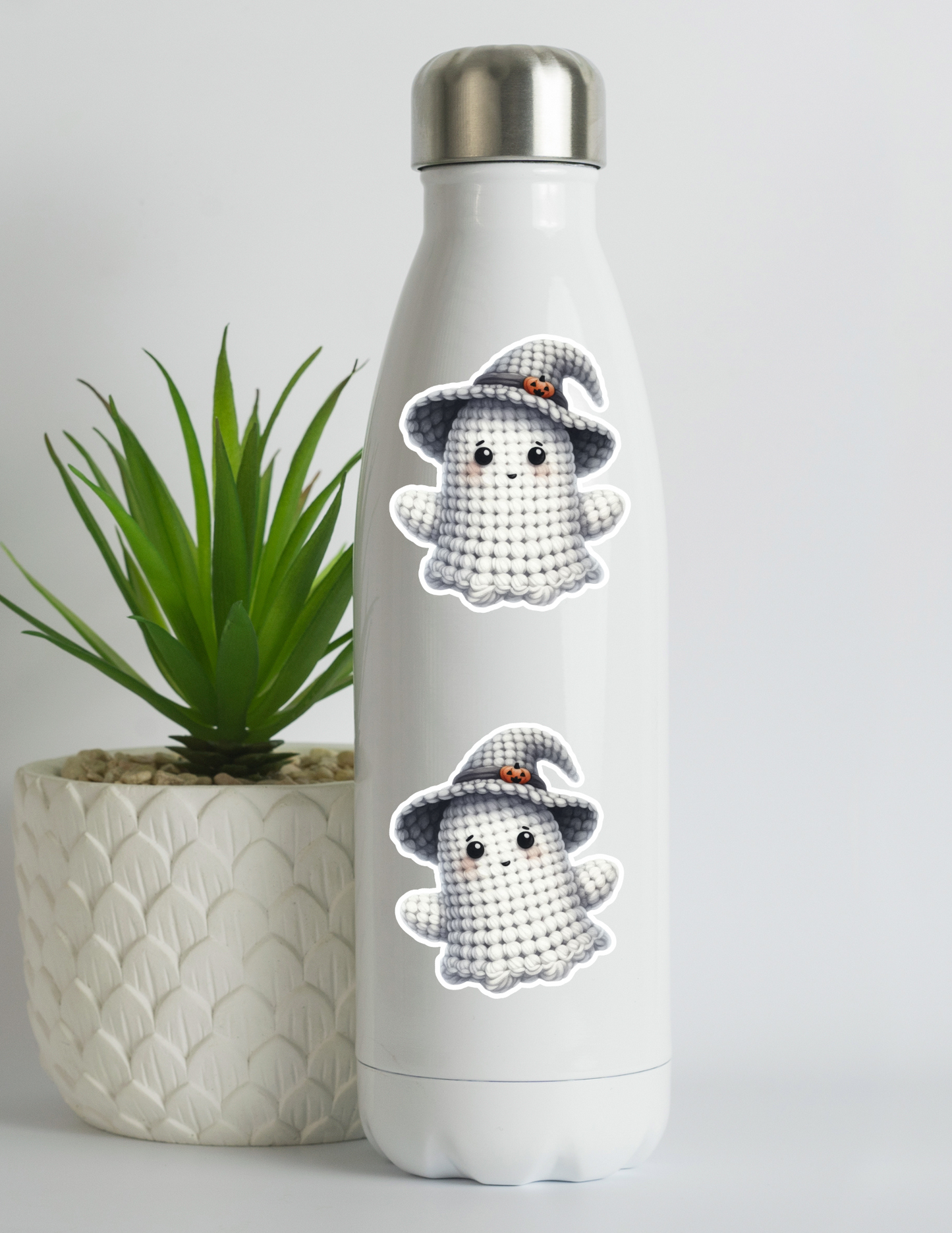Crochet Ghost with Witch Hat Kawaii Sticker