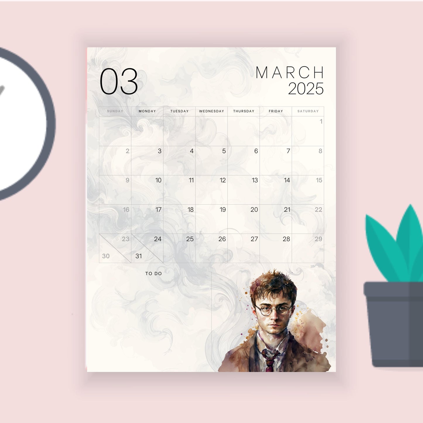 Magical HP Themed 2025 Digital Printable A4 Size Calendar