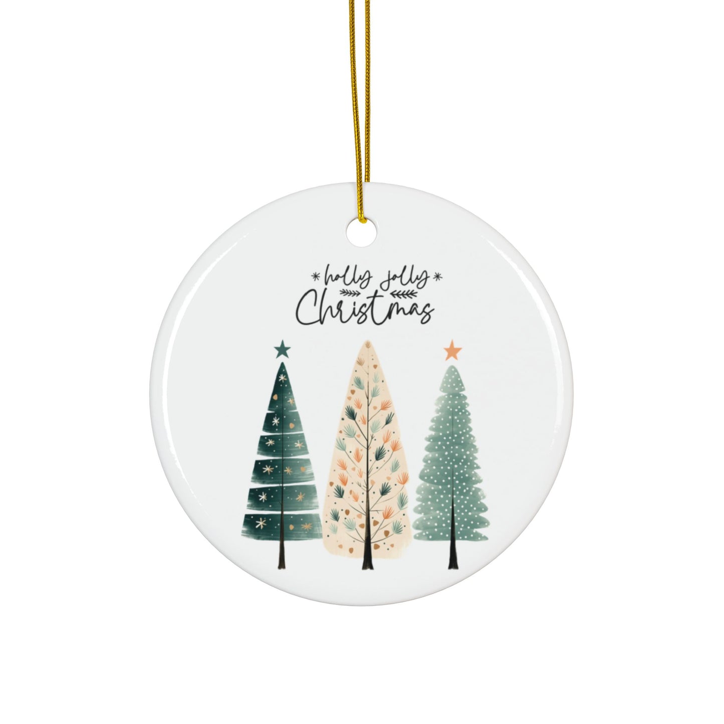 Holly Jolly Christmas Cozy Trees Ceramic Ornament (1pc, 3pcs, 5pcs, 10pcs)
