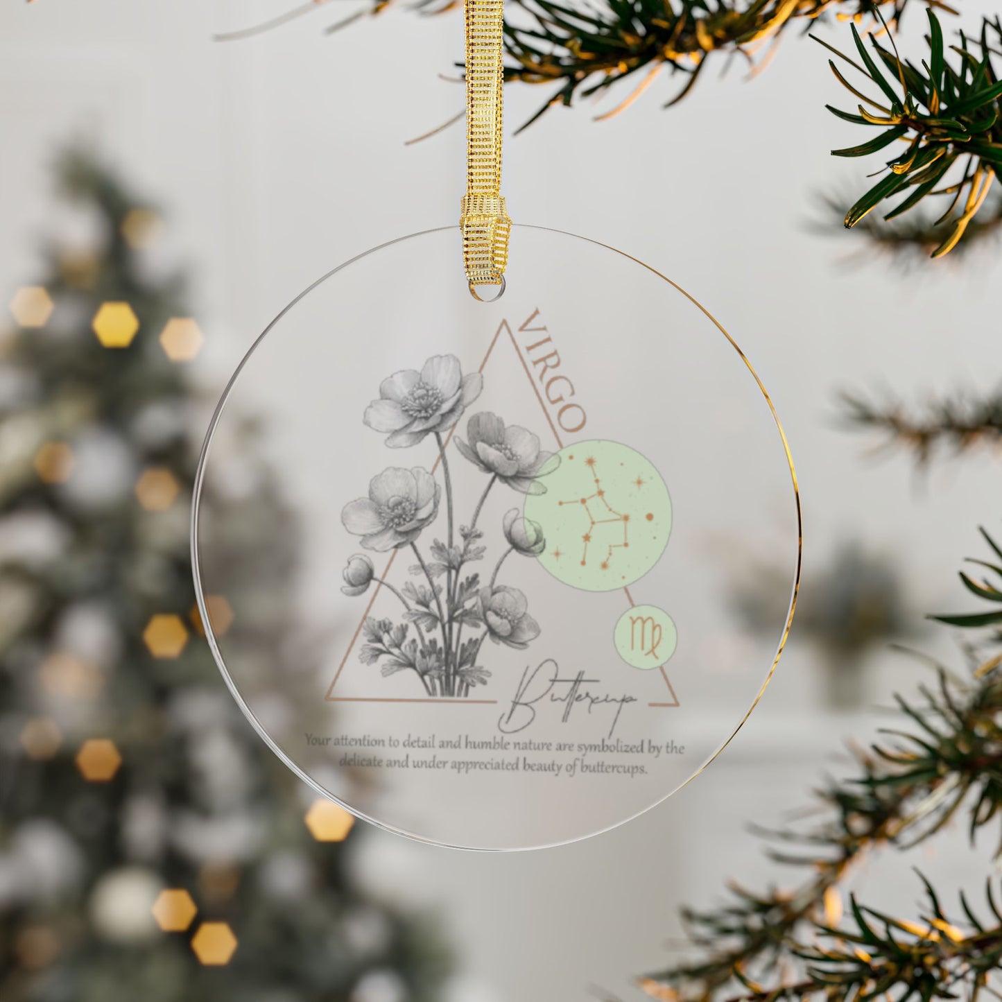Virgo Zodiac Sign Flower and Constellation Acrylic Ornaments - Available in Bundles of 1, 5, 10, 25, or 50 Pieces