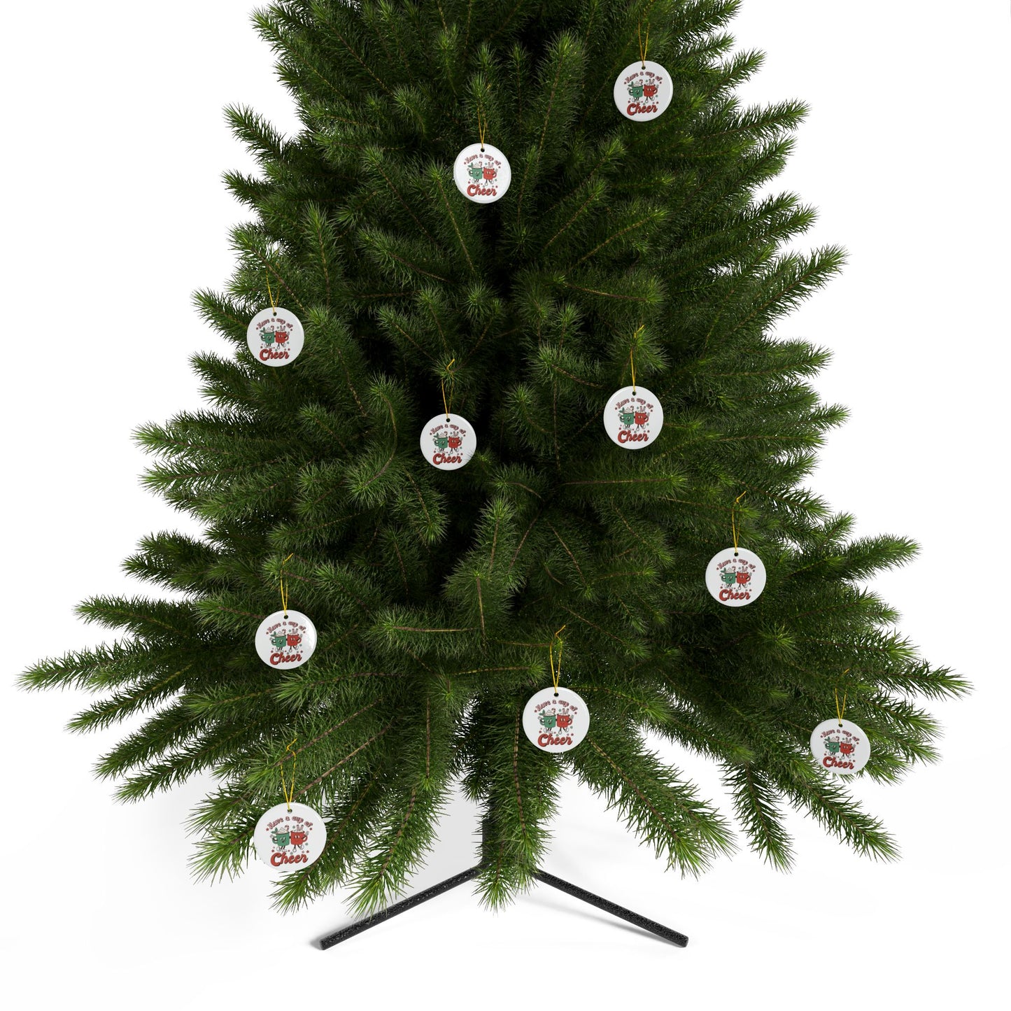 Have a Cup of Cheer Round Ceramic Ornament (1pc, 3pcs, 5pcs, 10pcs)