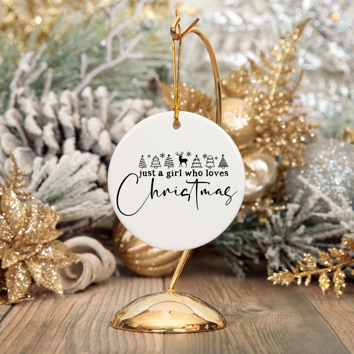 Just a Girl Who Loves Chistmas Ceramic Christmas Ornament | White White Elephant Gift | Fun Gift | Classic Tree Design | Gift for Her