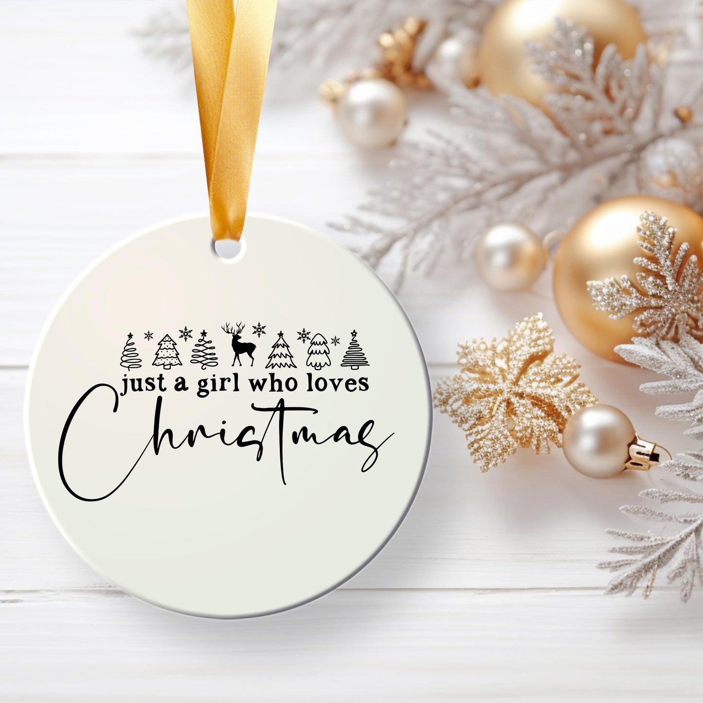 Just a Girl Who Loves Chistmas Ceramic Christmas Ornament | White White Elephant Gift | Fun Gift | Classic Tree Design | Gift for Her