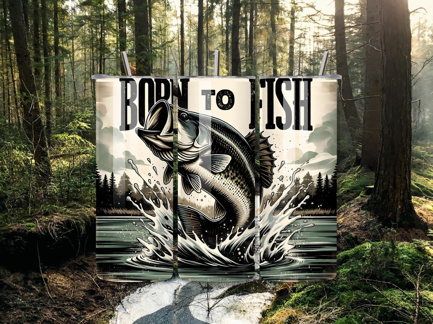 Born to Fish Tumbler - Gift for Him - Fishing Enthusiast Drinkware, Outdoorsman Gift, Bass Fishing Mug, Gift for Dad, Gift for Grandpa,