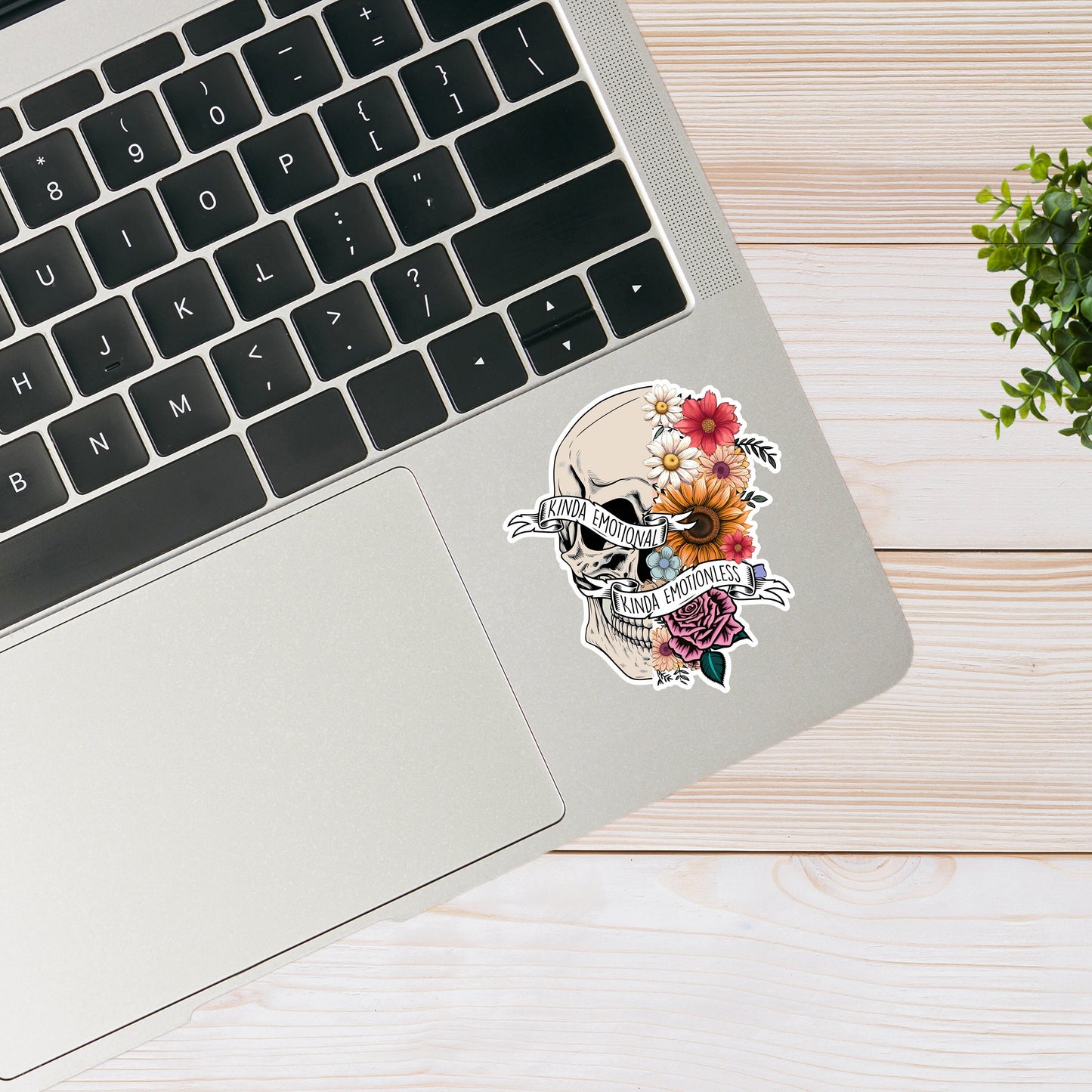 Kinda Emotional, Kinda Emotionless - Skull and Flowers Sticker