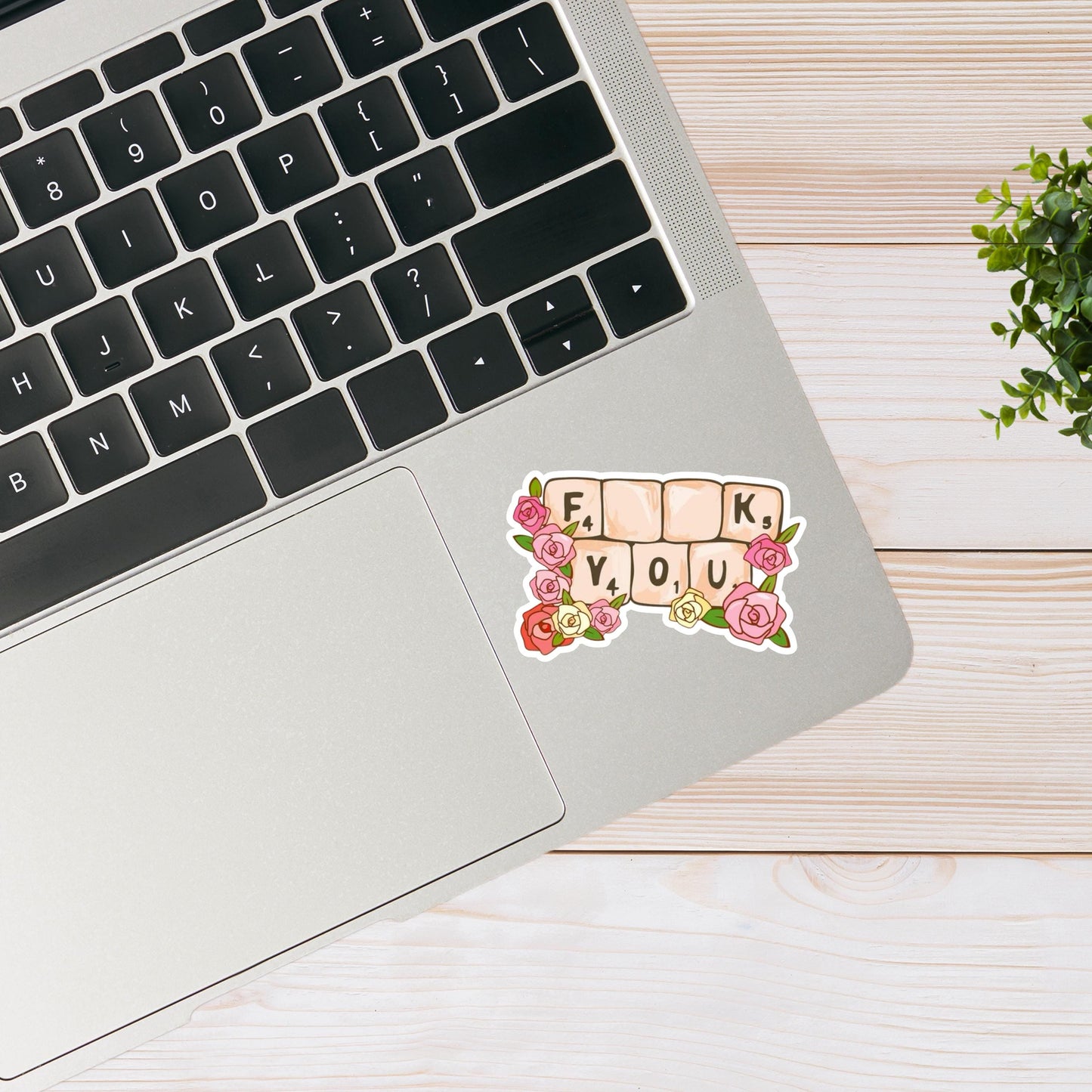 Funny Scrabble Tiles Sticker - Floral Scrabble Design