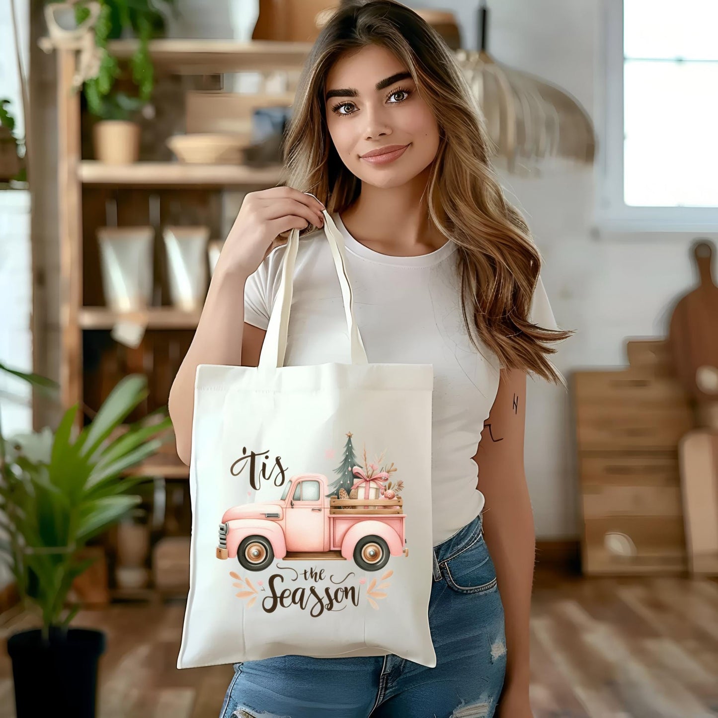 Tis the Season - Vintage Truck Christmas Tote Bag