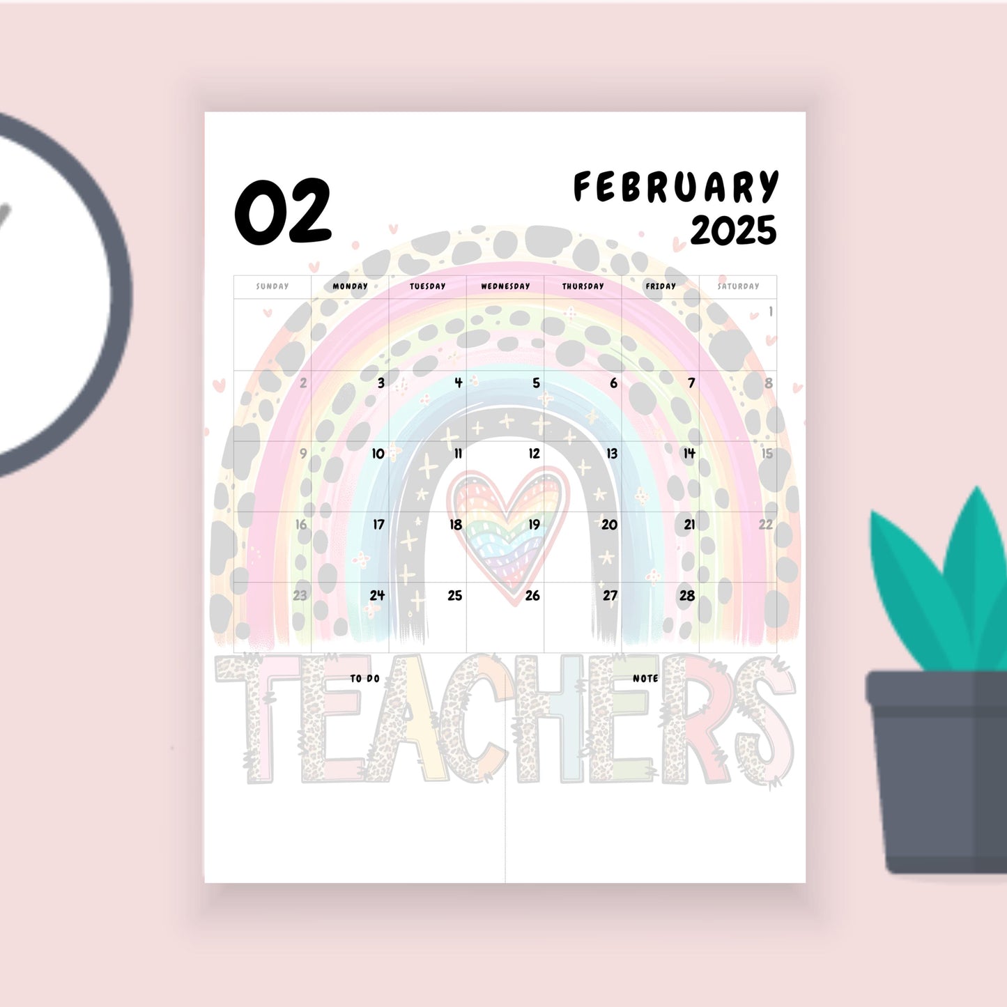 2025 Teacher-Themed Digital Printable A4 Size Calendar - Inspirational Quotes & Art