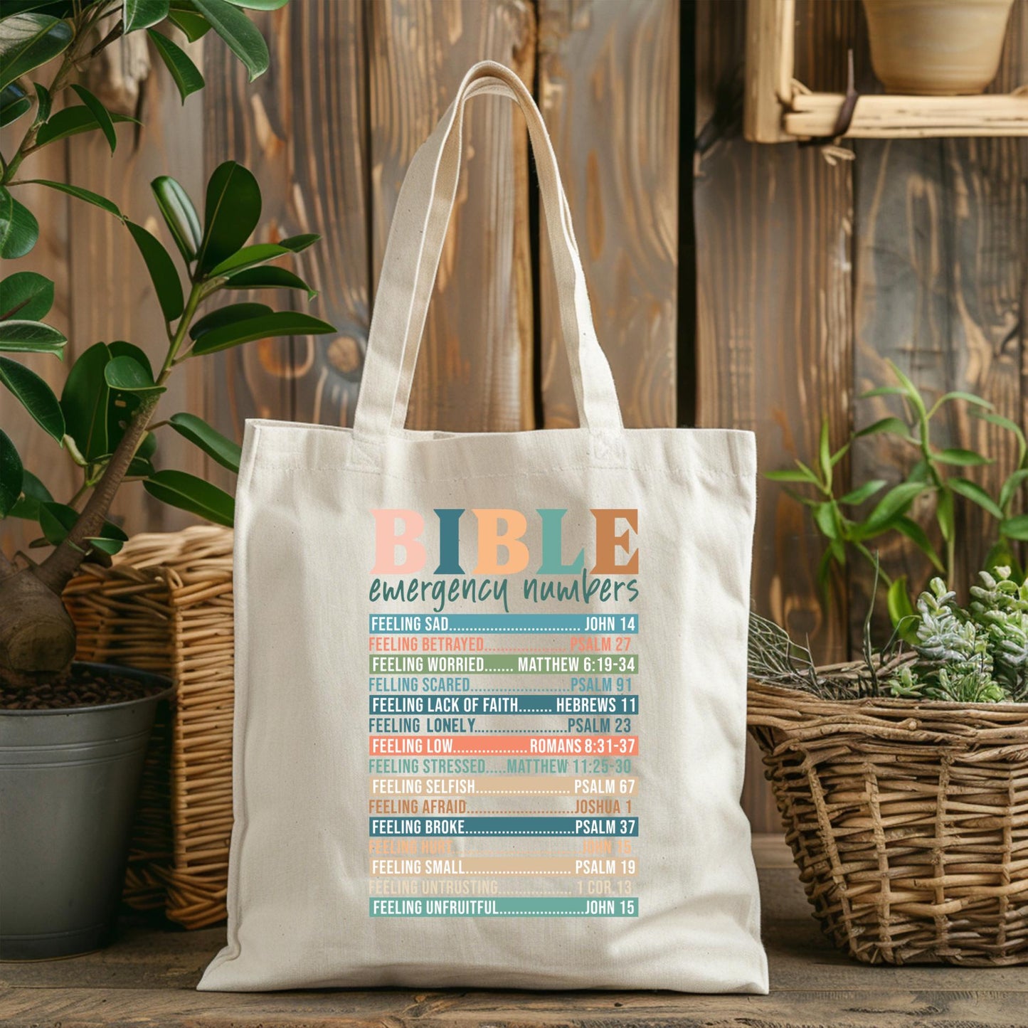 Bible Emergency Numbers Tote Bag - Inspirational Scripture Canvas Bag