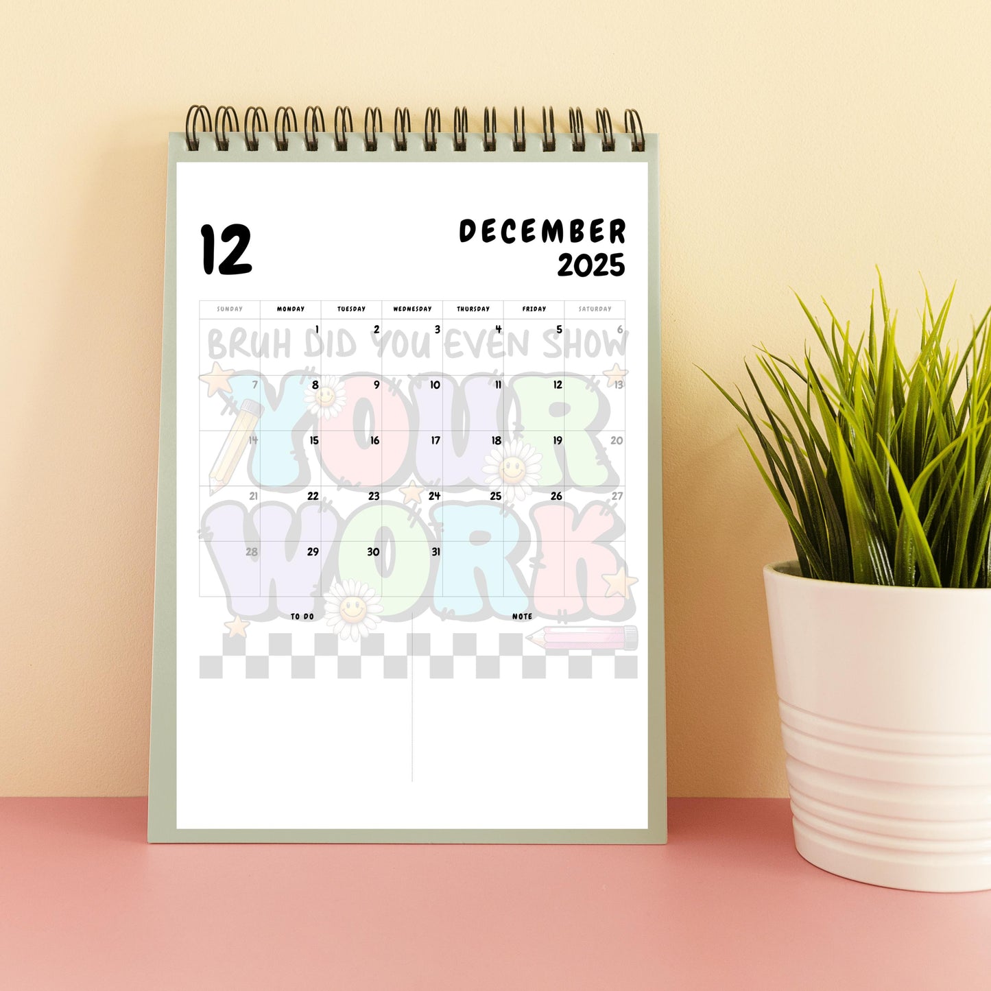 2025 Teacher-Themed Digital Printable A4 Size Calendar - Inspirational Quotes & Art