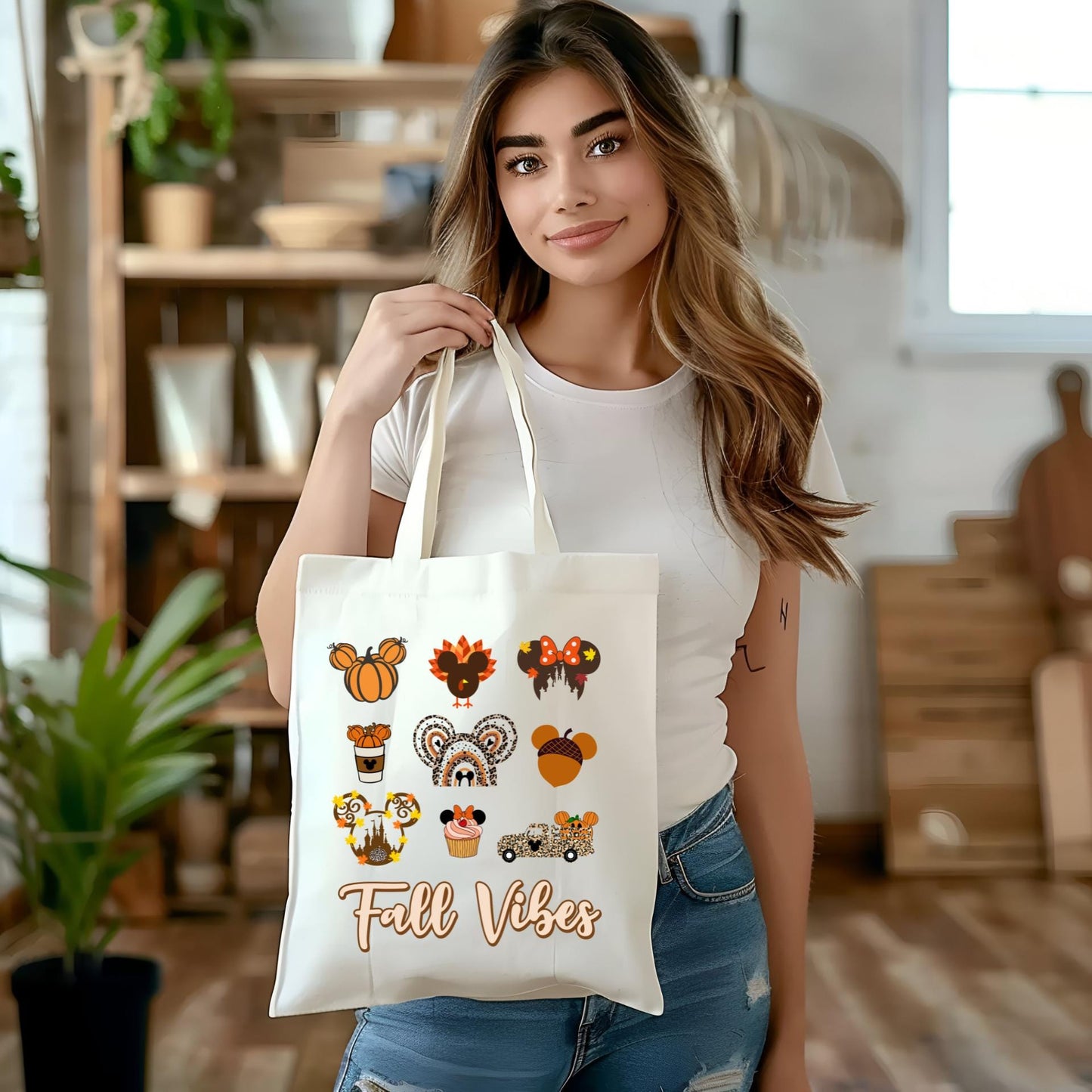 Fall Vibes Tote Bag - Autumn Themed Mickey Icons Canvas Bag
