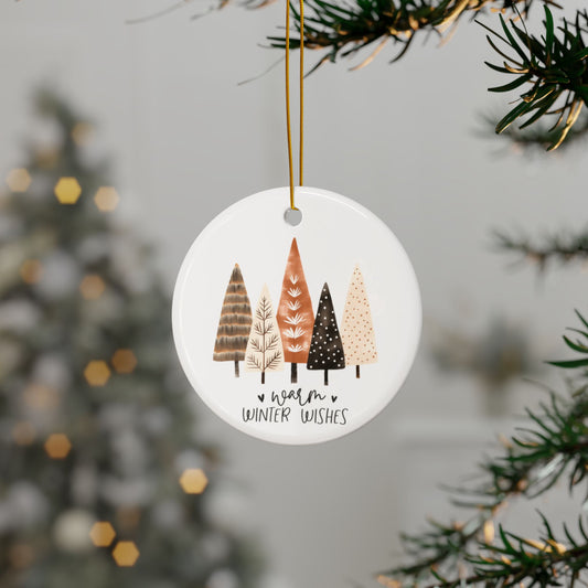 "Warm Winter Wishes" Cozy Christmas Trees Ceramic Ornament  (1pc, 3pcs, 5pcs, 10pcs)