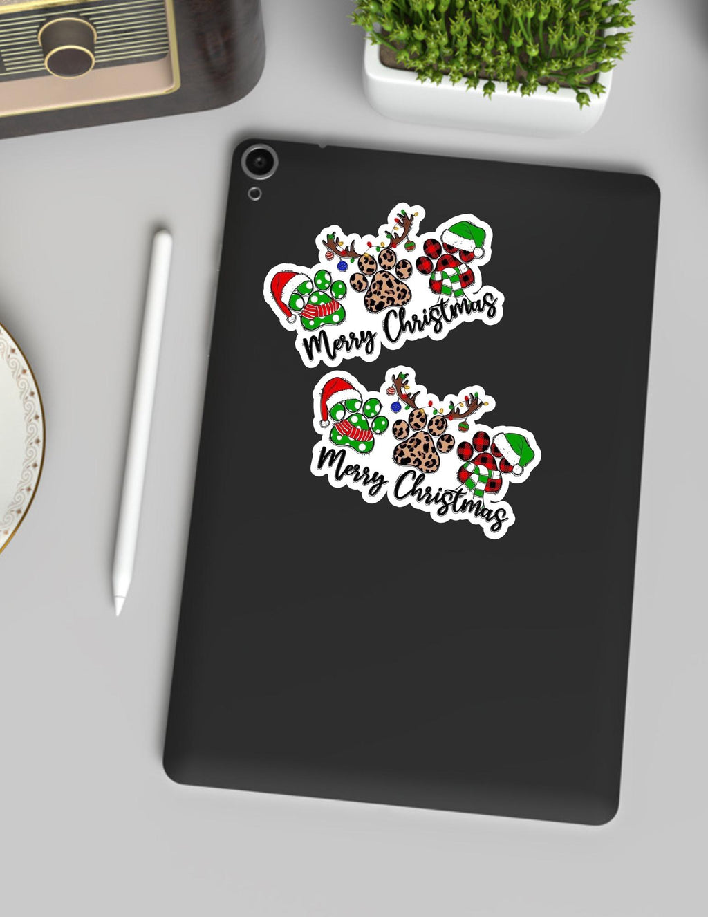 Merry Christmas Paw Prints Sticker