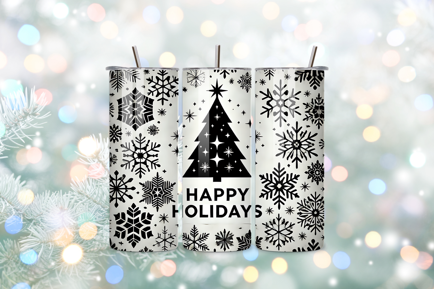 Happy Holidays 20oz Handmade Tumbler with Straw & Random Straw Topper