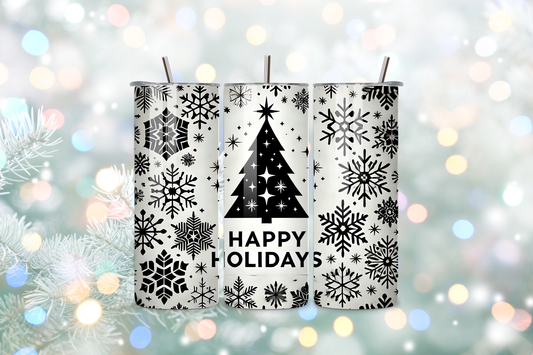 Happy Holidays 20oz Handmade Tumbler with Straw & Random Straw Topper