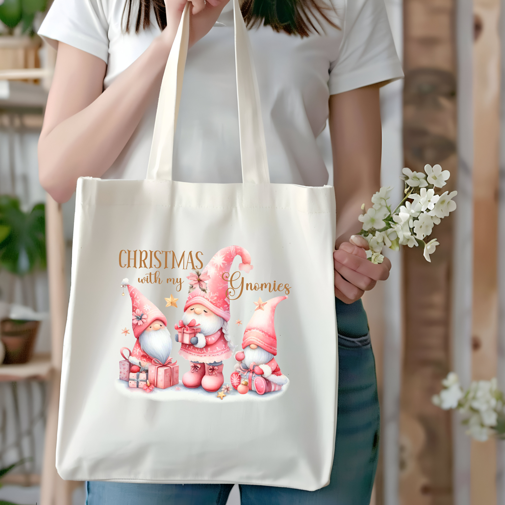 Christmas with My Gnomies Tote Bag