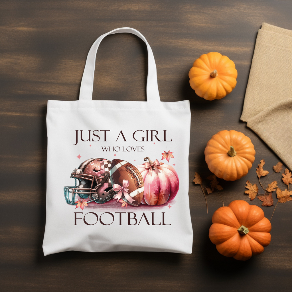 Just a Girl Who Loves Football Tote Bag – Fall Sports Canvas Bag