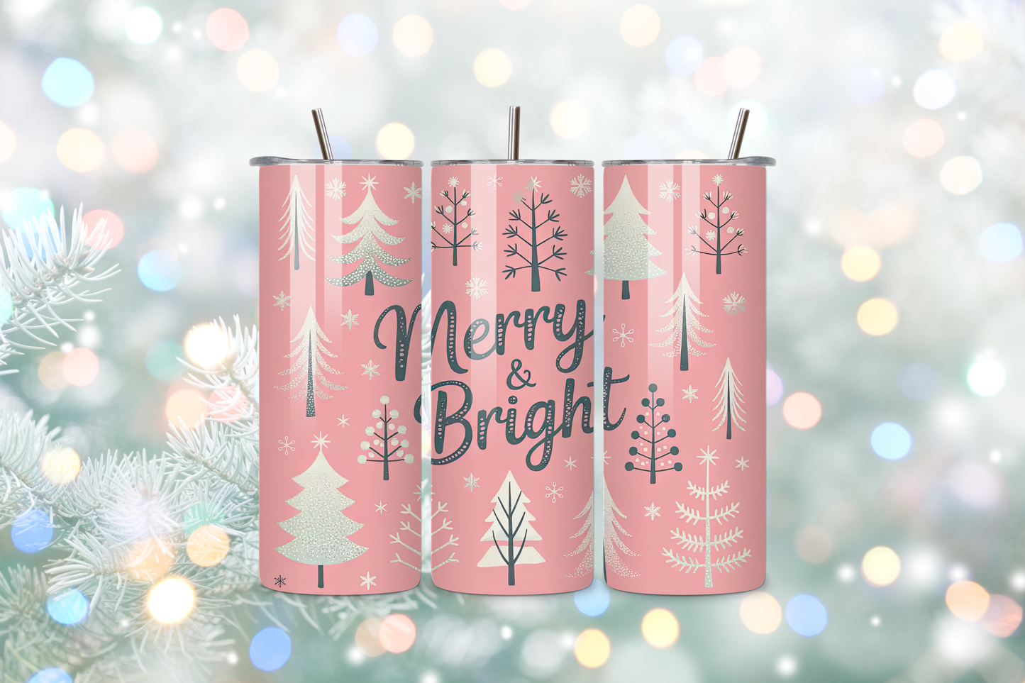 Merry & Bright 20oz Handmade Tumbler with Straw & Random Straw Topper