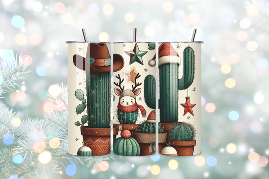 Cowboy Christmas Cactus 20oz Handmade Tumbler with Straw & Random Straw Topper