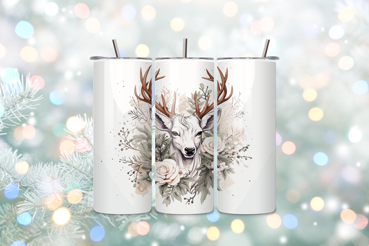 Winter Deer Floral 20oz Handmade Tumbler with Straw & Random Straw Topper