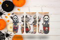 Horror Icons 16 oz Frosted Glass Cup with Bamboo Lid & Straw