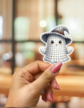 Crochet Ghost with Witch Hat Kawaii Sticker