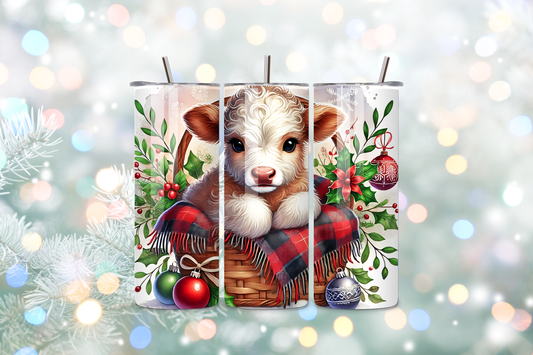 Christmas Highland Cow 20oz Handmade Tumbler with Straw & Random Straw Topper