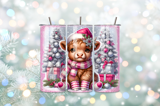 Holiday Highland Cow 20oz Handmade Tumbler with Straw & Random Straw Topper