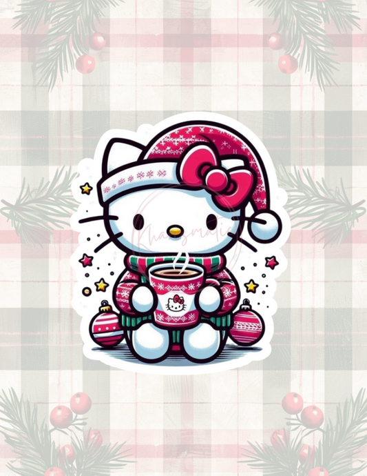 Cozy Christmas Kitty with Hot Cocoa Sticker