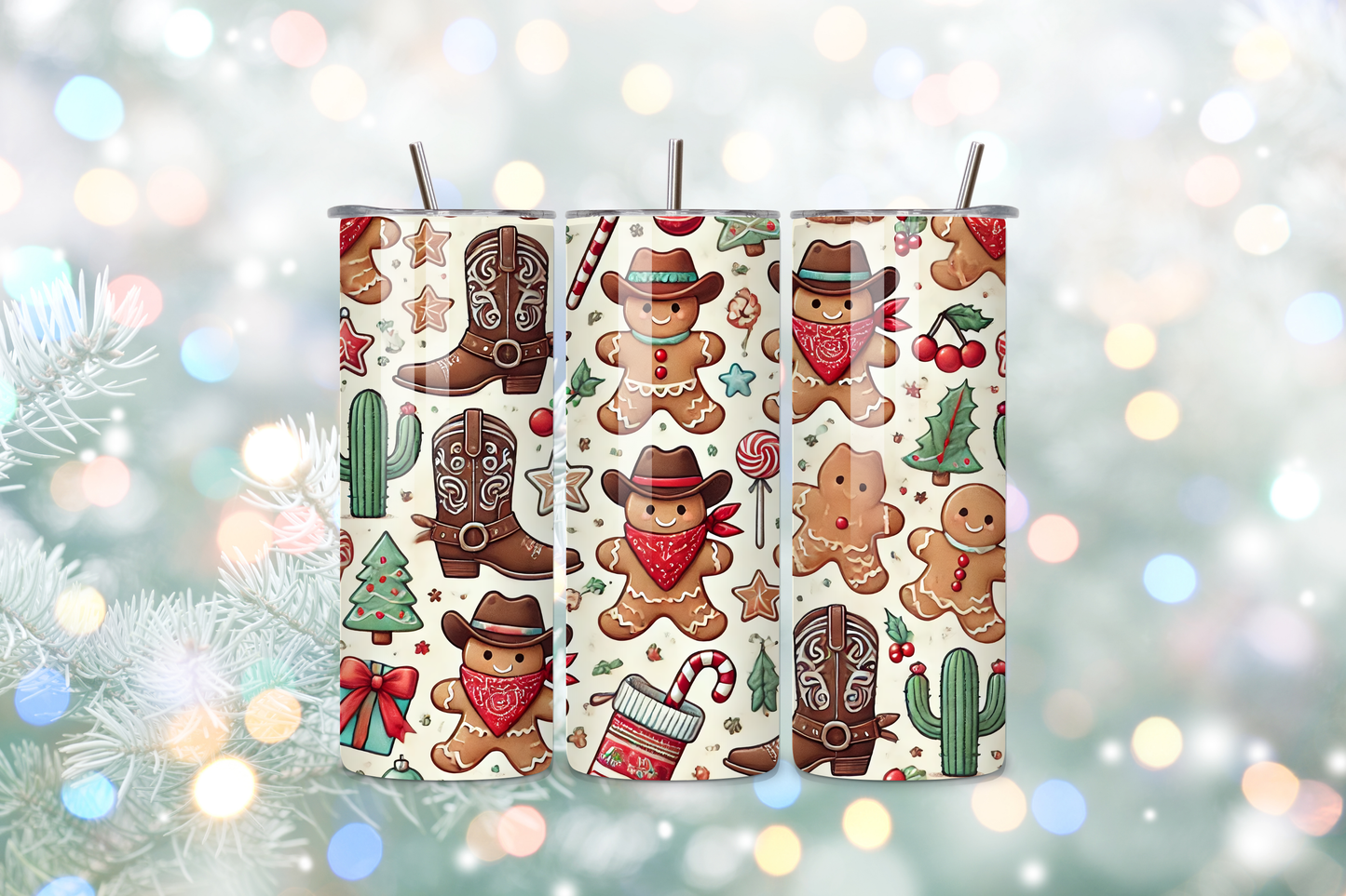 Cowboy Gingerbread 20oz Handmade Tumbler with Straw & Random Straw Topper