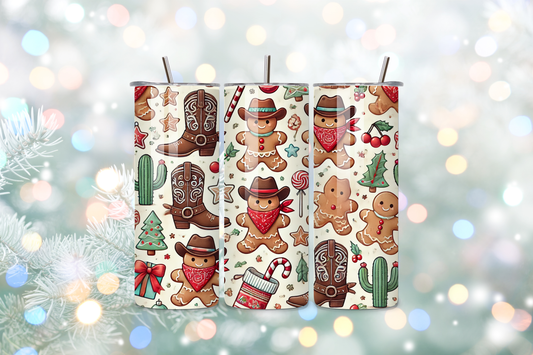 Cowboy Gingerbread 20oz Handmade Tumbler with Straw & Random Straw Topper