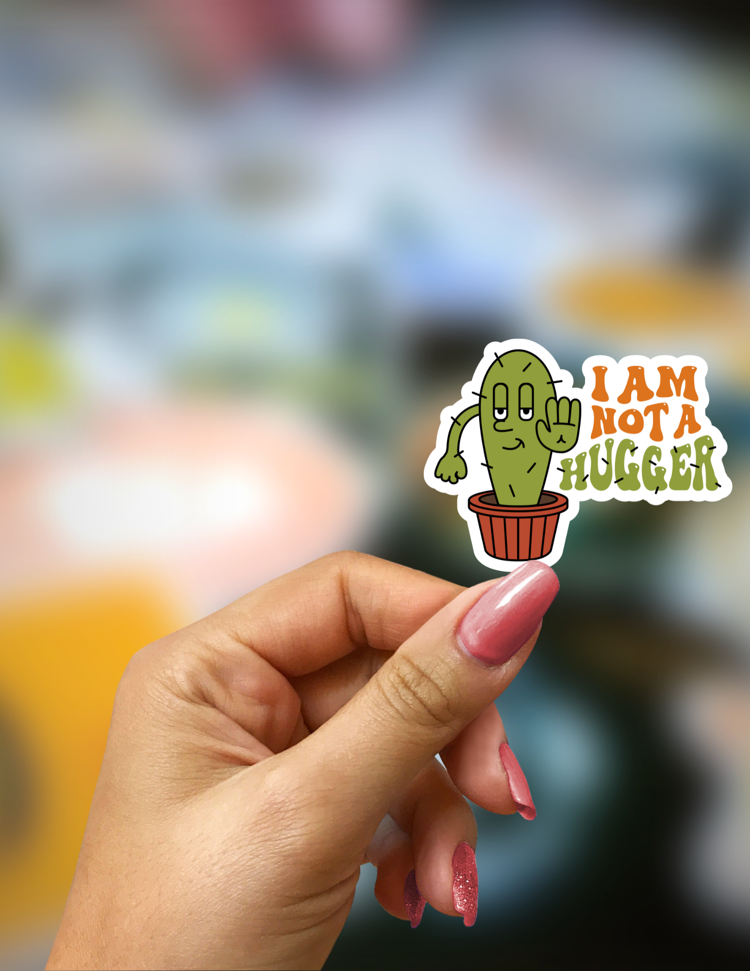 I Am Not a Hugger Cactus Sticker